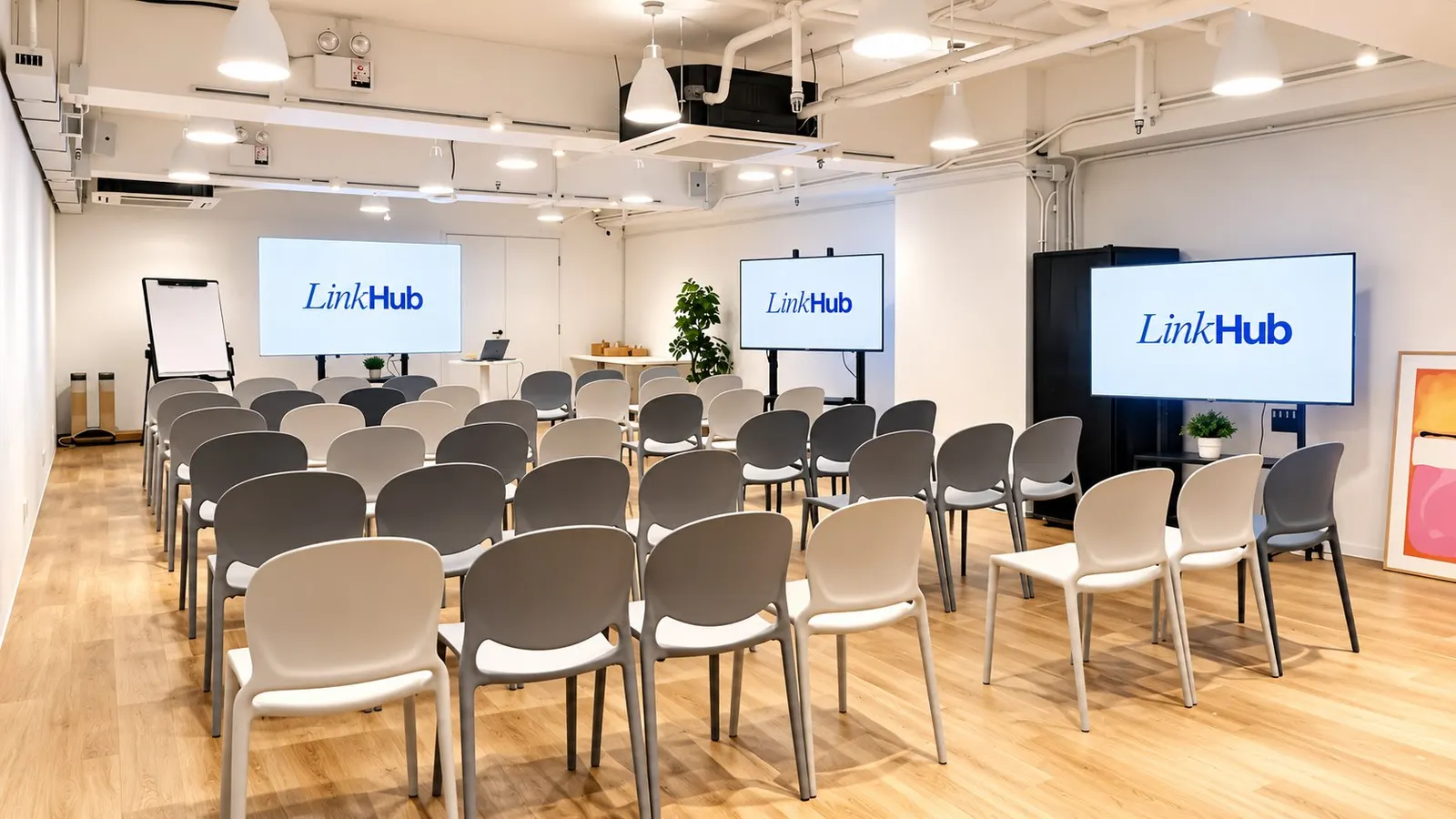 Link Hub 活動場地全景，講座式佈置